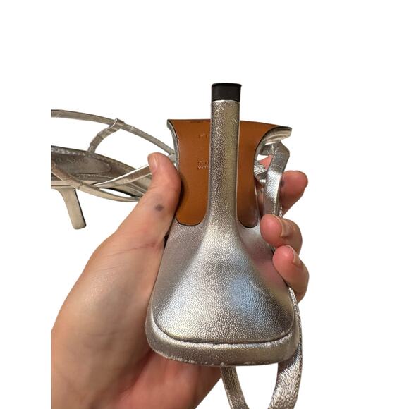 FRAME Metallic Silver Le Addison Strappy Square Toe Stiletto Sandal EU38 ~US7.5 - Picture 8 of 10